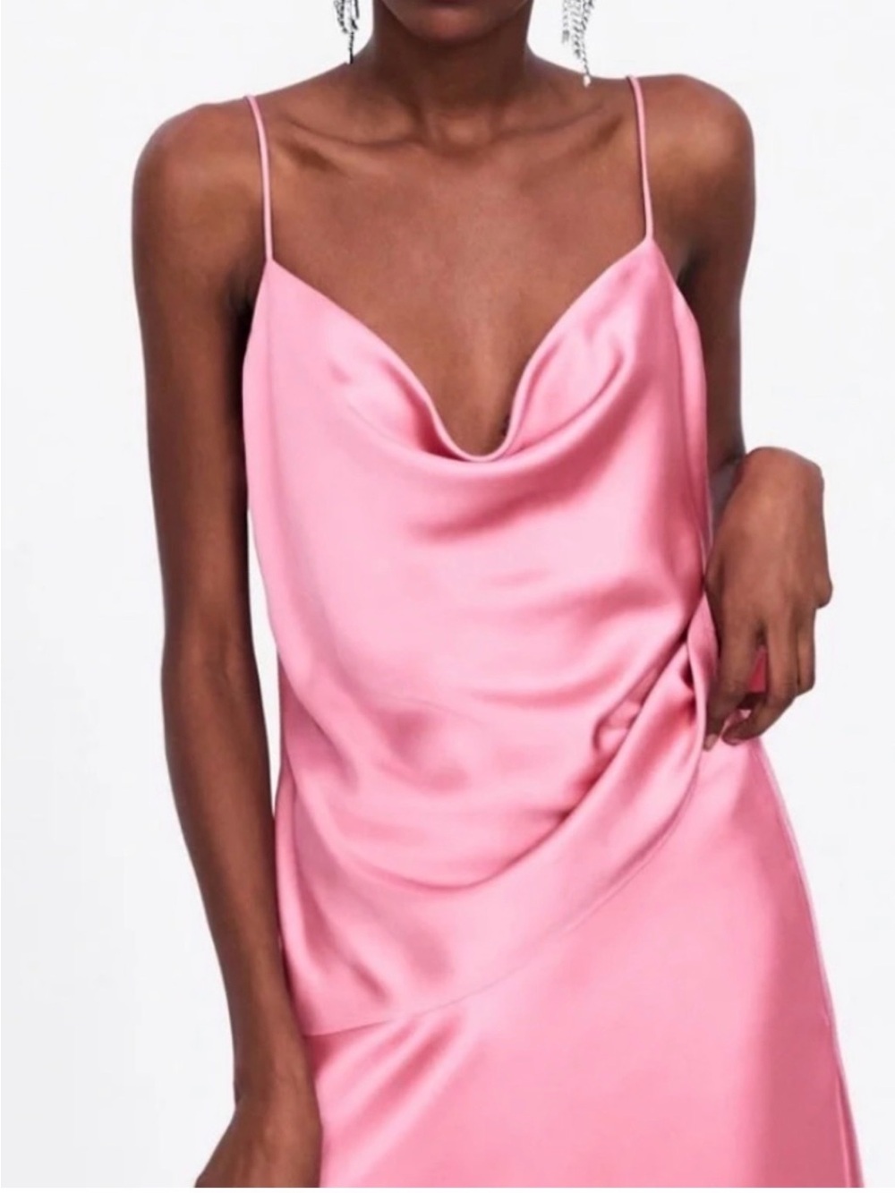 Zara Satin Cowl Slip shirt and skirt - Pink